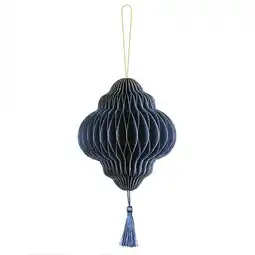 Tesco Navy Blue Honeycomb Lantern with Tassel Hanging Paper Bauble Decoration 15cm offer