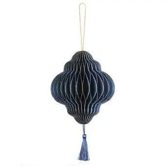 Tesco Navy Blue Honeycomb Lantern with Tassel Hanging Paper Bauble Decoration 15cm offer