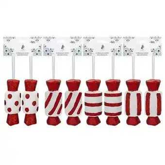 Tesco Assorted Christmas Red & White Glitter Candy Cane Sweets Hanging Tree Decorations - Pack of 2 offer