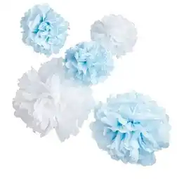 Tesco Blue & White Paper Pom Poms Decorations - Pack of 5 offer