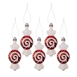 Tesco Christmas Red & White Glitter Candy Cane Sweets Hanging Tree Decorations - Pack of 5 offer