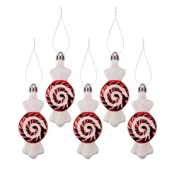 Tesco Christmas Red & White Glitter Candy Cane Sweets Hanging Tree Decorations - Pack of 5 offer