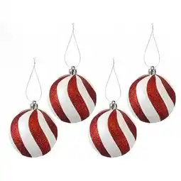 Tesco Christmas Red & White Glitter Candy Cane Stripe Hanging Bauble Tree Decorations - Pack of 4 offer