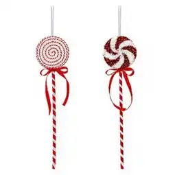 Tesco Assorted Christmas Red & White Glitter Candy Cane Lollipop Hanging Tree Decoration 39cm offer