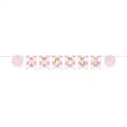 Tesco Pink Gingham First Birthday 1 Today Cardboard Pennant Banner 182cm offer