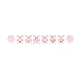 Tesco Pink Gingham First Birthday 1 Today Cardboard Pennant Banner 182cm offer