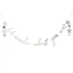 Tesco Silver We Wonder What You Are Gender Reveal Foil Cardboard Letter Banner 200cm offer