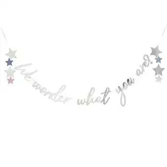 Tesco Silver We Wonder What You Are Gender Reveal Foil Cardboard Letter Banner 200cm offer