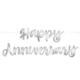 Tesco Silver Script Happy Anniversary Foil Cardboard Letter Banner 182cm offer