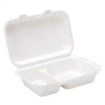 Tesco White Compostable Bagasse 2 Compartment Takeaway Lunch Box 25cm - Pack of 25 offer