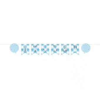 Tesco Blue Gingham First Birthday 1 Today Cardboard Pennant Banner 182cm offer