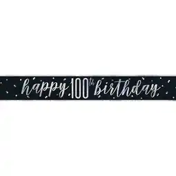 Tesco Black Glitz Happy 100th Birthday Holographic Foil Banner 274cm offer