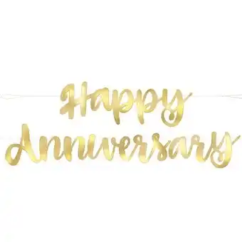 Tesco Gold Script Happy Anniversary Foil Cardboard Letter Banner 182cm offer