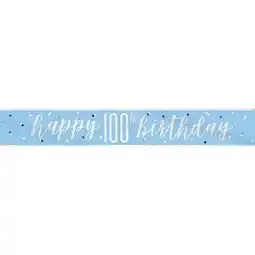 Tesco Blue Glitz Happy 100th Birthday Holographic Foil Banner 274cm offer