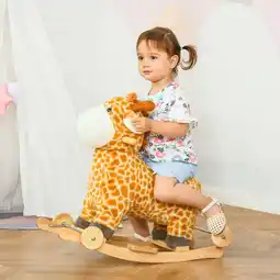 Tesco HOMCOM 2-IN-1 Kids Plush Ride-On Rocking Gliding Horse Giraffe-shaped offer