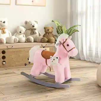 Tesco HOMCOM Kids Plush Ride-On Rocking Horse with Plush Toy Sound Handle Grip offer