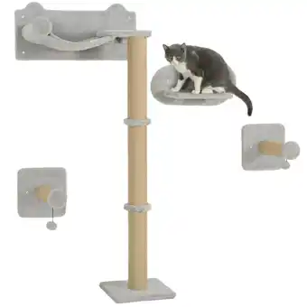 Tesco PawHut 4 Piece Cat Shelves w/ Scratching Post, Steps, Jumping Platform offer