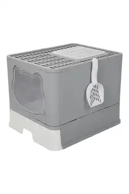 Tesco Living and Home Hooded Odours-Resistant Cat Litter Box with Scoop - Grey offer