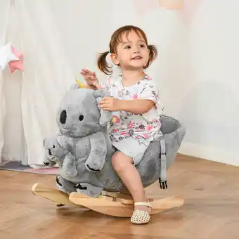 Tesco HOMCOM Kids Plush Ride-On Rocking Horse Koala-shaped Toy w/ Gloved offer