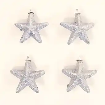 Tesco Silver Glittered Star Christmas Tree Decorations 8cm - Pack of 4 offer