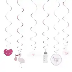 Tesco Pink Baby Shower Hanging Swirl Decorations - Pack of 6 offer