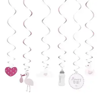 Tesco Pink Baby Shower Hanging Swirl Decorations - Pack of 6 offer