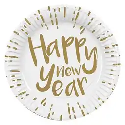 Tesco Happy New Year White and Gold Biodegradable Round Paper Plates 23cm - Pack of 10 offer