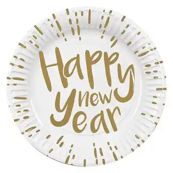 Tesco Happy New Year White and Gold Biodegradable Round Paper Plates 23cm - Pack of 10 offer