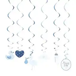 Tesco Blue Baby Shower Hanging Swirl Decorations - Pack of 6 offer