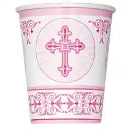 Tesco Pink Radiant Cross Communion And Confirmation Paper Cups 270ml - Pack of 8 offer