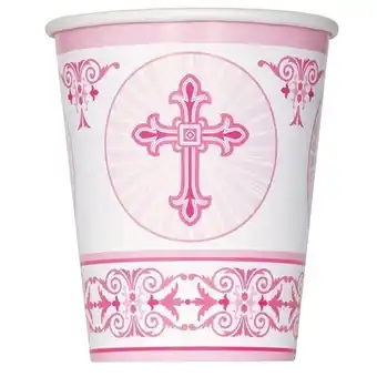 Tesco Pink Radiant Cross Communion And Confirmation Paper Cups 270ml - Pack of 8 offer