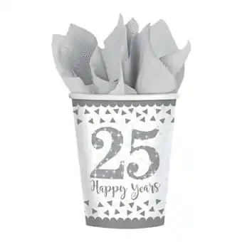 Tesco Sparkling Silver Anniversary Paper Cups 266ml - Pack of 8 offer