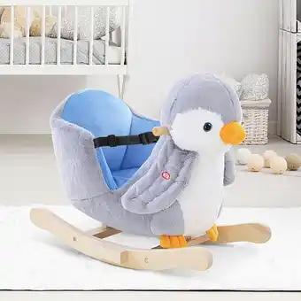 Tesco HOMCOM Animal Baby Rocking Horse Penguin Plush Musical Button w/32 Songs Wood offer