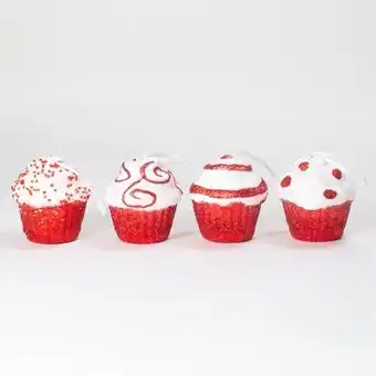 Tesco Assorted Christmas Red & White Glitter Candy Cane Cupcake Hanging Tree Decoration 7cm offer