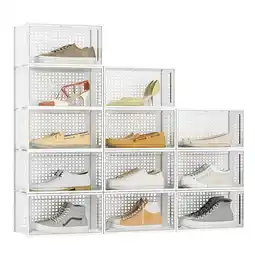 Tesco Living and Home 12-Pack Stackable Foldable Plastic Shoe Boxes - White offer