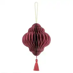 Tesco Burgundy Honeycomb Lantern with Tassel Hanging Paper Bauble Decoration 15cm offer