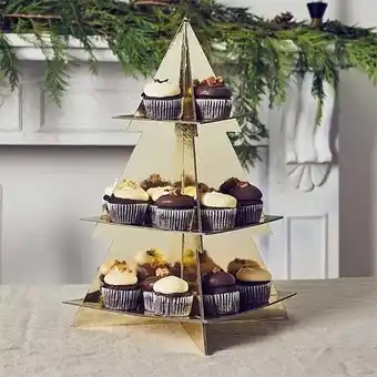 Tesco Christmas Tree 3 Tier Gold Foil Cupcake Stand offer