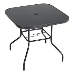 Tesco Living and Home Square Tempered Glass Metal Table with Parasol Hole - Black offer