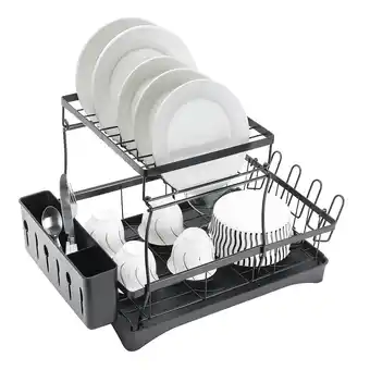 Tesco Living and Home Steel Dish Rack with Utensil and Glass Holder - Black offer