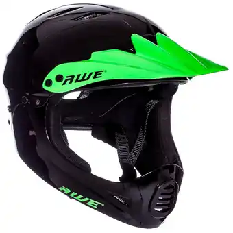 Tesco AWE BMX Junior 16+/Adult Full Face Bike Helmet Black/Green 56-58cm offer