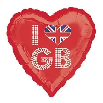 Tesco Great Britain Union Jack I Love GB Red Helium Foil Balloon 45cm / 18 in offer