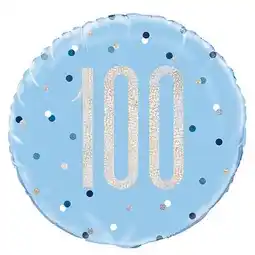 Tesco Blue Glitz Age 100 Holographic Round Foil Helium Balloon 46cm / 18 in offer