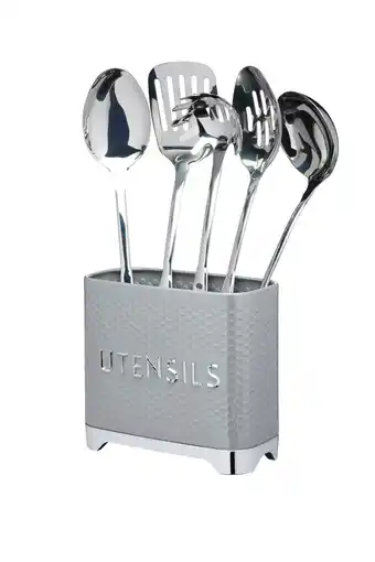 Tesco Lovello Retro Utensil Holder with Geometric Textured Finish - Shadow Grey offer