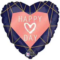 Tesco Happy Love Day Geo Navy Heart Shape Holographic Valentine's Foil Helium Balloon 46cm / 18 in offer