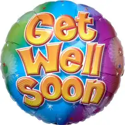 Tesco Get Well Soon Colourful Round Foil Helium Balloon 43cm / 17 in offer