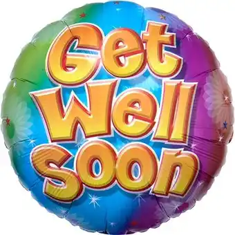 Tesco Get Well Soon Colourful Round Foil Helium Balloon 43cm / 17 in offer