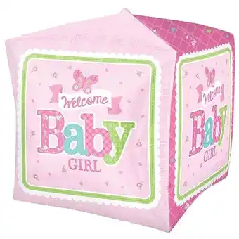 Tesco Welcome Baby Girl Cubez Foil Helium Balloon 38cm / 15 in offer