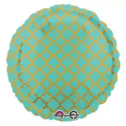 Tesco Robin's Egg Blue & Gold Quatrefoil Round Foil Helium Balloon 43cm / 17 in offer