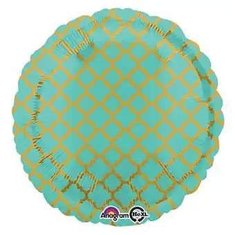 Tesco Robin's Egg Blue & Gold Quatrefoil Round Foil Helium Balloon 43cm / 17 in offer