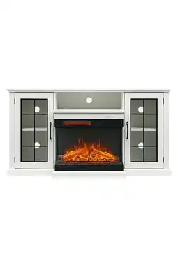 Tesco Living and Home Electric Fireplace TV Stand with Glass Door Closed Storage, Remote Control, White offer